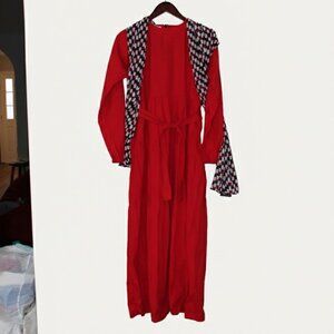 CEO Brand Red Tiered Maxi Abaya with Matching Hijab Scarf - Size 3(44-46)